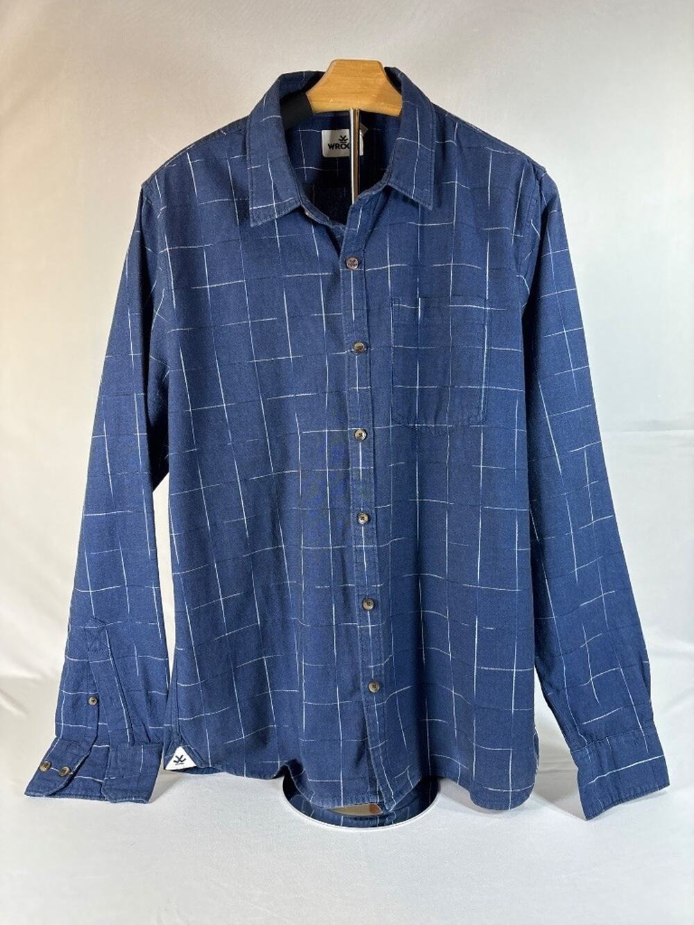 Wrogn Blue Windowpane Check Slim Fit Long Sleeve Shirt‎ Size L